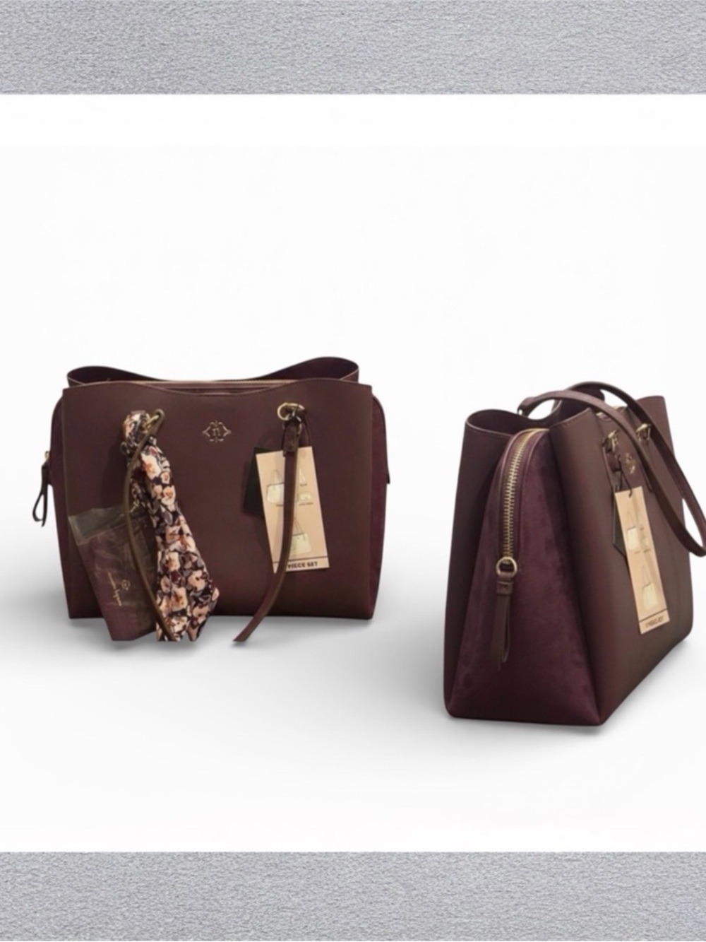 Nanette Lepore Luxe 3-Piece Satchel Set: Deep Plum & Gold  NWT - Picture 2 of 15